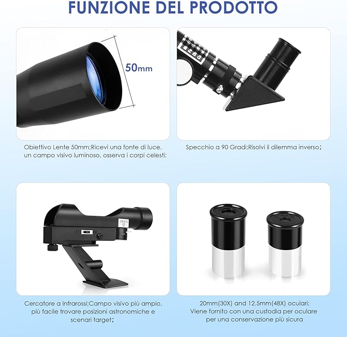 Telescopio Astronomico Rifratto 600mm con Treppiede Regolabile e Oculari – Strumento per Osservazione Luna e Stelle