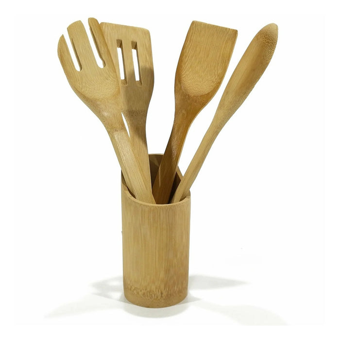 Utensili Cucina in Bambù Naturale con Supporto