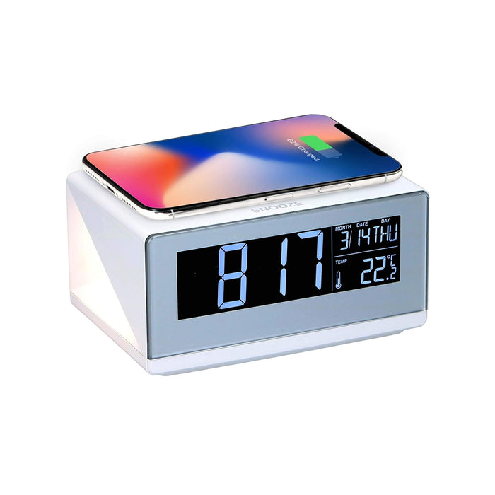 LED Digital Alarm Clock with 3 in 1 Wireless Charger and Lamp