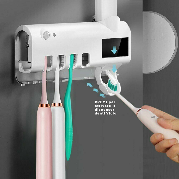 Porta spazzolino Automatico con Dispenser di Dentifricio a Parete