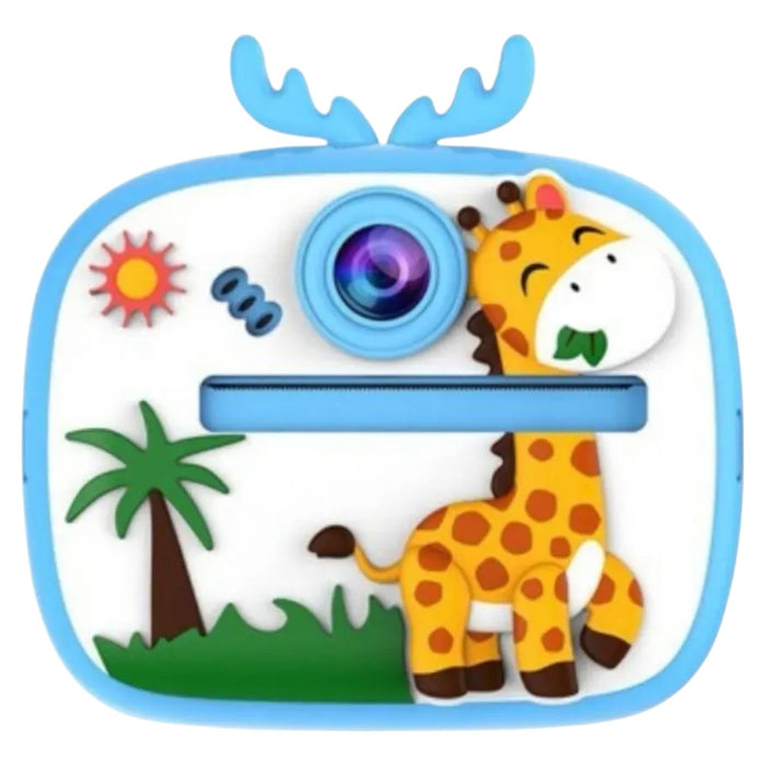 Fotocamera istantanea bambini giraffa vista frontale