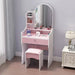 Tavolo trucco con specchio ad arco rosa e sgabello