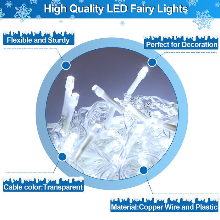 Luci LED natalizie bianco freddo cavo trasparente