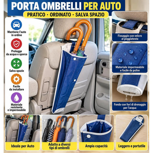 Porta ombrelli per auto impermeabile da poggiatesta