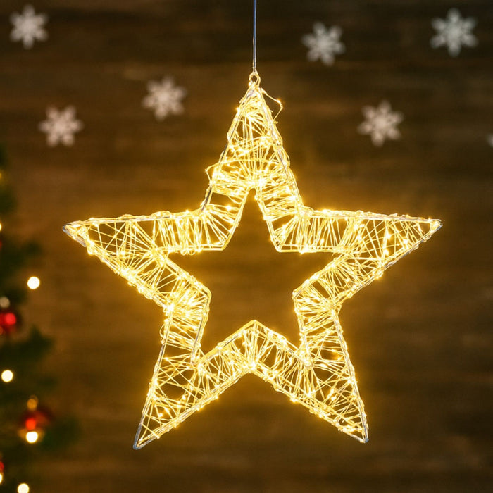 Stella luminosa di Natale oro in metallo con LED bianco caldo