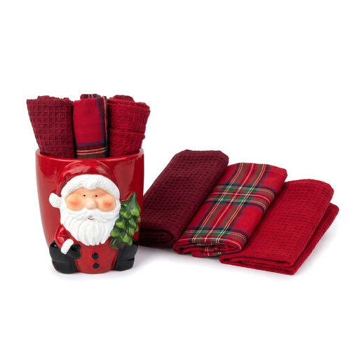 Set cucina vaso Babbo Natale con 3 strofinacci