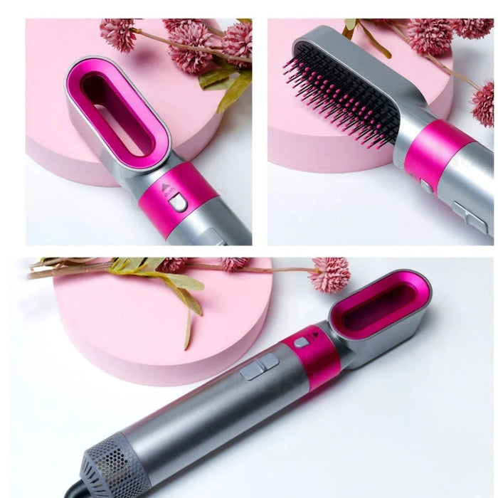 Spazzola Asciugacapelli 5 in 1 ad Aria Calda con Accessori Intercambiabili