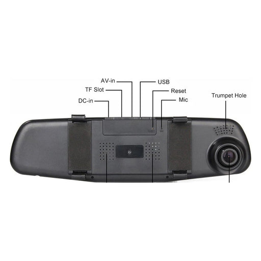 Retro dello specchietto dashcam con obiettivo e porte