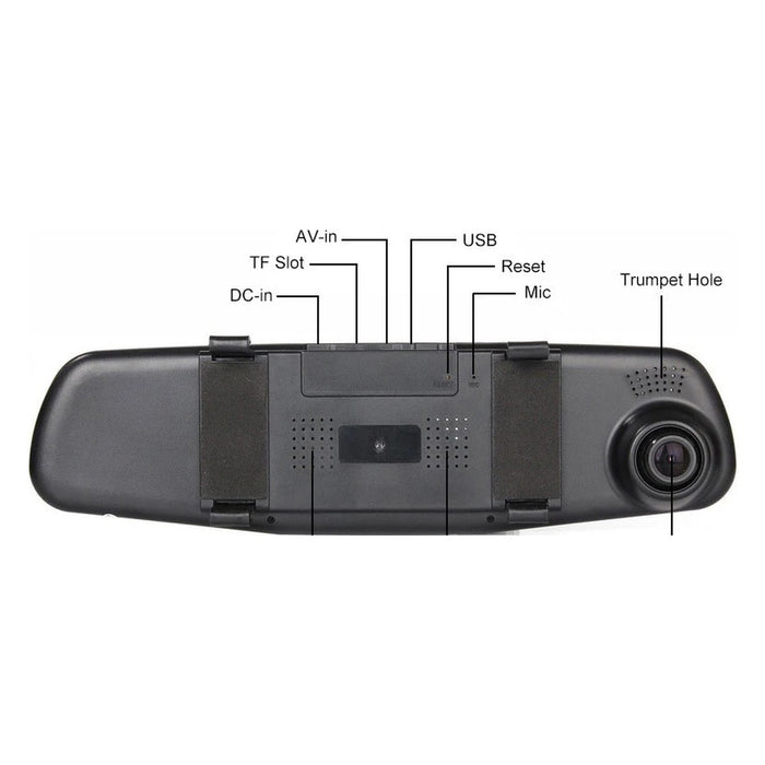 Retro dello specchietto dashcam con obiettivo e porte