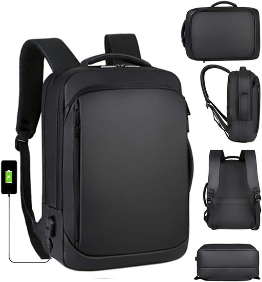 Zaino porta PC impermeabile colore nero con porta USB integrata vista frontale